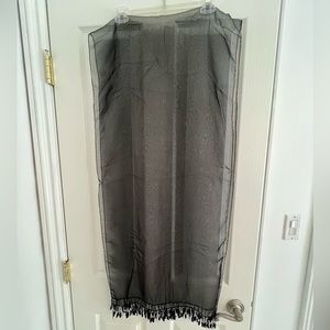 Sheer Black organza dress shawl with sequined fringe detailed edge.